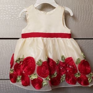 American Princess Girls Dress Cream & Red Roses